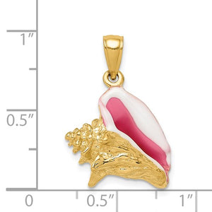 14k Polished 3-Dimensional Pink & White Enameled Conch Shell Pendant