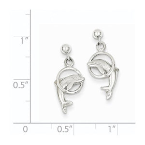 14k White Gold Dolphin Dangle Earrings