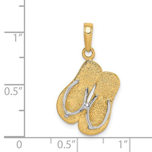 14K & RHODIUM LARGE DOUBLE FLIP-FLOP PENDANT