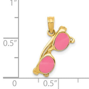 14K 3-D PINK ENAMELED MOVEABLE SUNGLASSES PENDANT