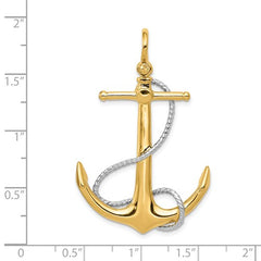 TWO-TONE 14K 3D ANCHOR WITH ENTWINED ROPE ACCENT PENDANT