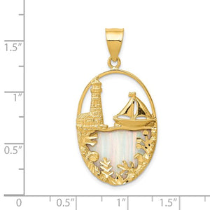 14K Imitation Opal Lighthouse & Sailboat Pendant