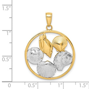 14K w/Rhodium Shell Cluster in Circle Pendant