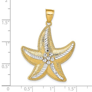14K And Rhodium Diamond-Cut Textured Starfish Pendant