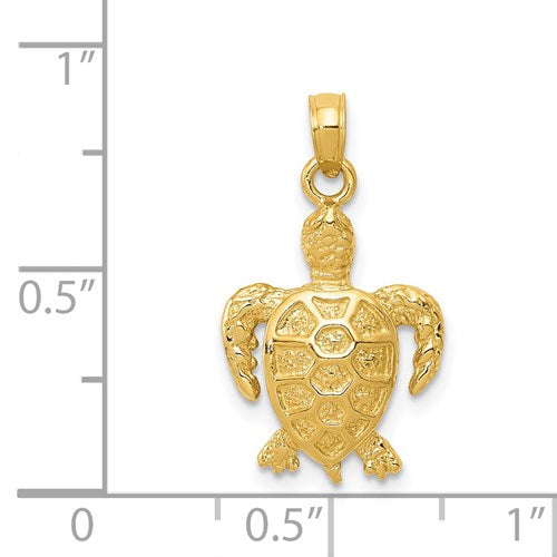 Charming 14K Yellow Gold Sea Turtle Pendant
