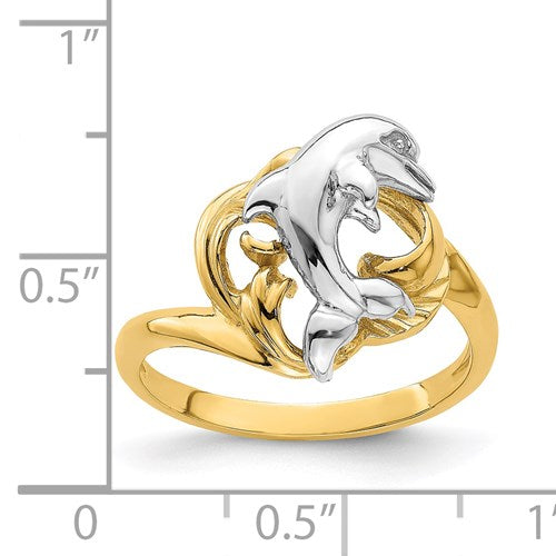 14K Whimsical Dolphin Wave Ring