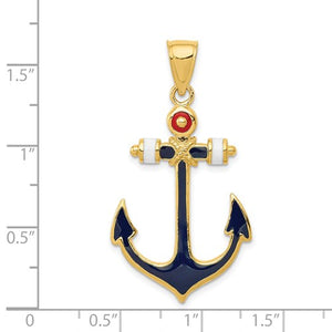 14K Red, White And Blue Enameled Anchor Pendant