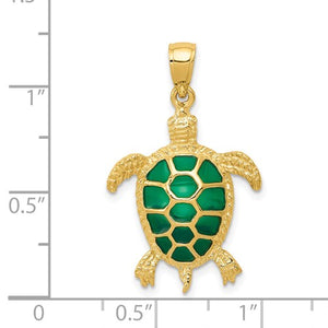 14K Green Enameled Sea Turtle Pendant