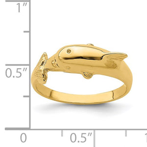 14K Dolphin Ring With Nose At Center Of Tail Ring