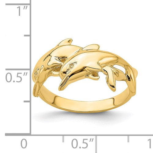 14K EXQUISITE DOUBLE DOLPHIN RING