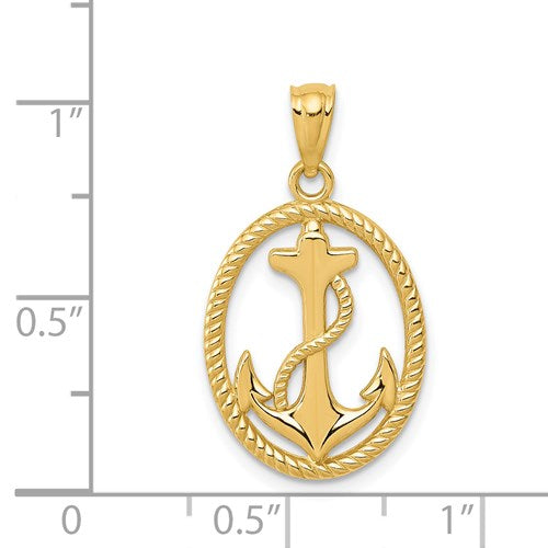 14K OVAL ROPE AND ANCHOR PENDANT
