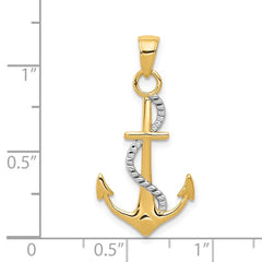 TWO-TONE 14K GOLD AND RHODIUM ANCHOR AND ENTWINED ROPE PENDANT