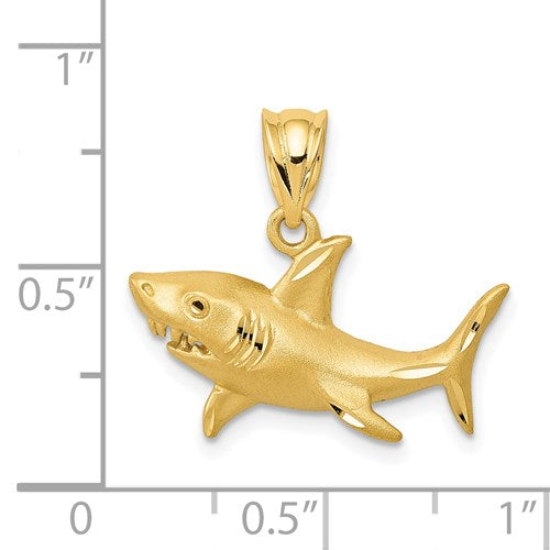 14K SATIN & DIAMOND-CUT SHARK PENDANT