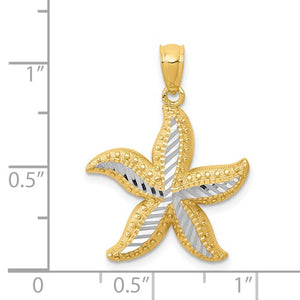 14k w/Rhodium Diamond-cut Starfish Pendant