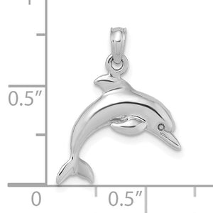 14K White Gold 3-D Dolphin Jumping Charm Pendant