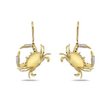 14K BLUE CRAB EARRINGS WITH 36 DIAMONDS 0.130CT. l-33MM, W-22MM