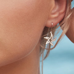 14K Small Open Dangling Starfish Earrings With 102 Damonds 0.40CT