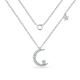 14K CRESCENT MOON NECKLACE WITH 43 DIAMONDS 0.18CT, 18MM LONG