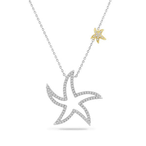 14K Large Open Starfish Necklace With 98 Diamonds 0.55CT