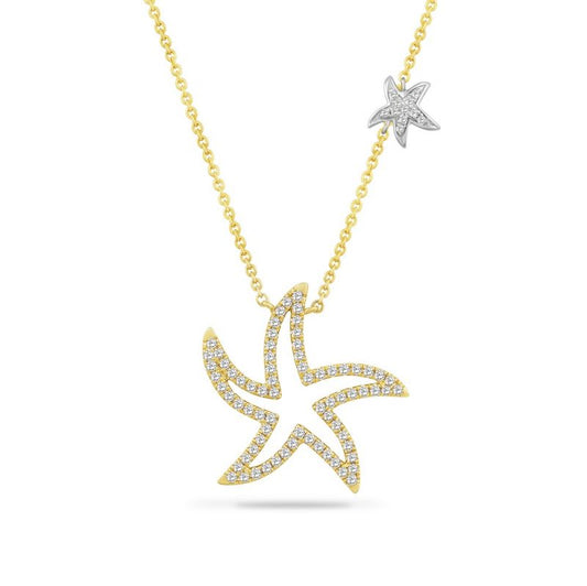 14K Open Starfish Necklace With 84 Diamonds 0.47CT