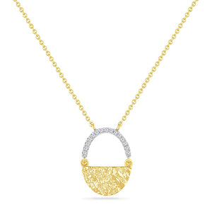 14K HAMMERED FINISH OVAL PENDANT SET WITH 15 DIAMONDS 0.05CT ON 18 INCHES LONG