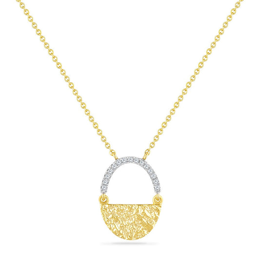 14K HAMMERED FINISH OVAL PENDANT SET WITH 15 DIAMONDS 0.05CT ON 18 INCHES LONG