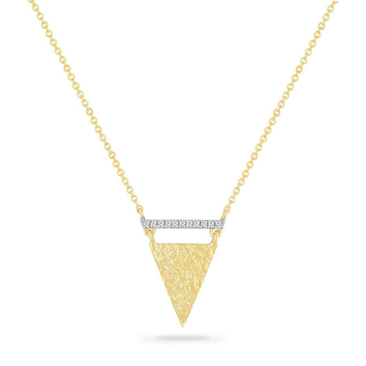 14K HAMMERED FINISH TRIANGULAR SHAPED PENDANT WITH 11 DIAMONDS 0.037CT 18 INCHES LONG