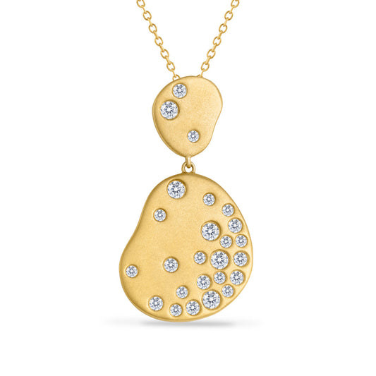 14K DOUBLE DROP PENDANT WITH 25 DIAMONDS 0.45CT ON 18 INCHES CHAIN