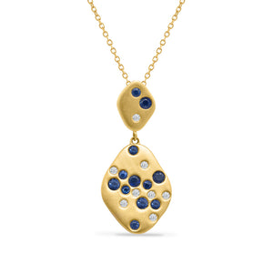 14K NECKLACE, PENDANT WITH 8 DIAMONDS 0.09CT & 12 SAPPHIRES 0.48CT ON 18 INCHES CABLE CHAIN