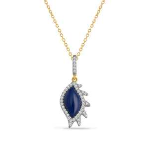 14K PENDANT WITH 42 DIAMONDS 0.18CT & 1 LAPIS 1.40CT  ON 18 INCHES CABLE CHAIN