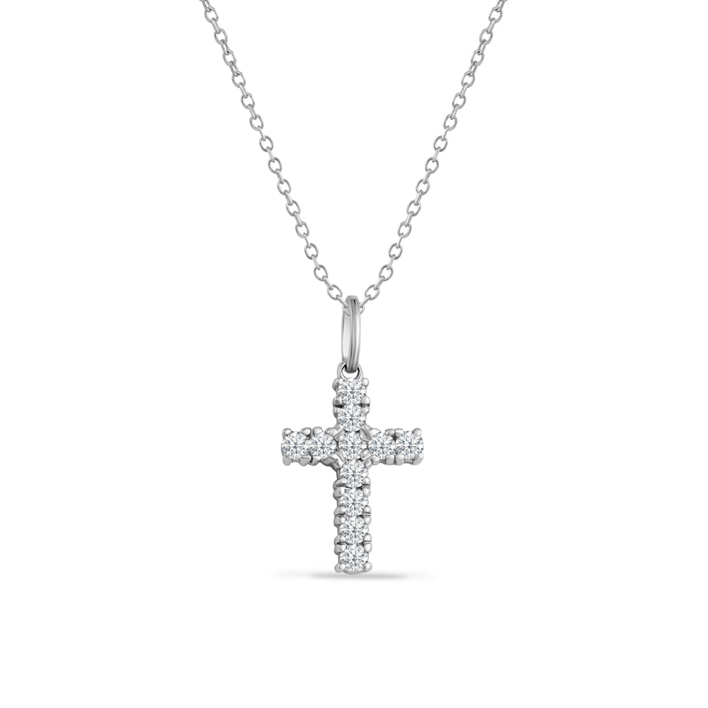 14K CROSS PENDANT WITH 11 DIAMONDS 0.61CT ON 18 INCHES CHAIN
