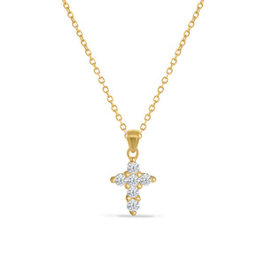 14K CROSS PENDANT WITH 6 DIAMONDS 0.24CT ON 18 INCHES CABLE CHAIN