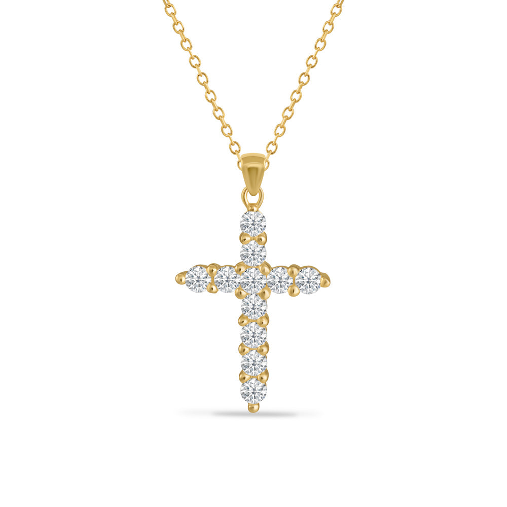 14K CROSS PENDANT WITH 11 DIAMONDS 0.44CT ON 18 INCHES CHAIN