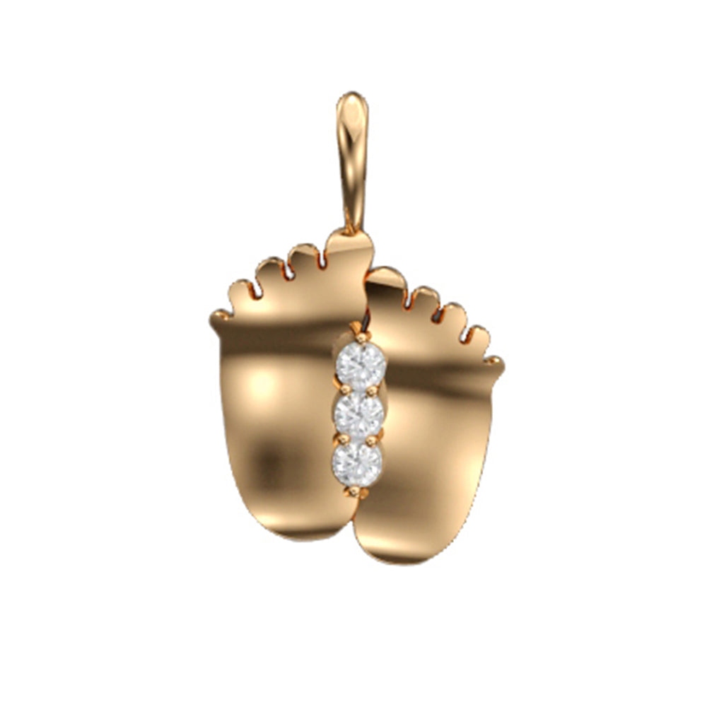 14K DAINTY DOUBLE BABY FEET WITH 3 DIAMONDS 0.06CT ON 18 INCHES CHAIN