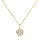 14K FLOWER CLUSTER PENDANT WITH DIAMONDS 1.00CT ON 18 INCHES CURB LINK CHAIN