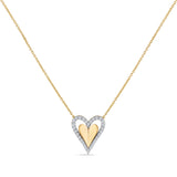 14K TWO-TONE DIAMOND HEART PENDANT WITH 30 DIAMONDS 0.20CT, ON 18 INCHES CURB LINK CHAIN