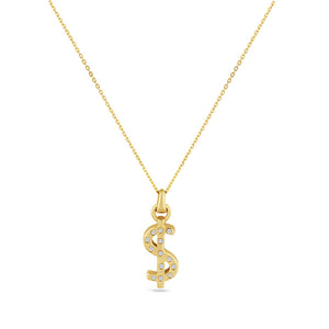 14K DOLLAR SIGN PENDANT WITH 13 DIAMONDS 0.065CT ON 18 INCHES CHAIN