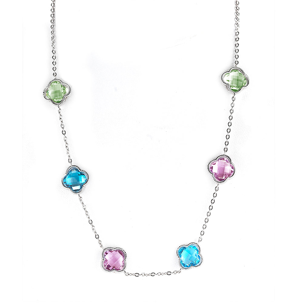 STERLING SILVER NECKLACE WITH SEMI-PRECIOUS STONES ON 18 INCHES CHAIN