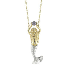 14K Two-Tone Mermaid Holding A Pearl Necklace