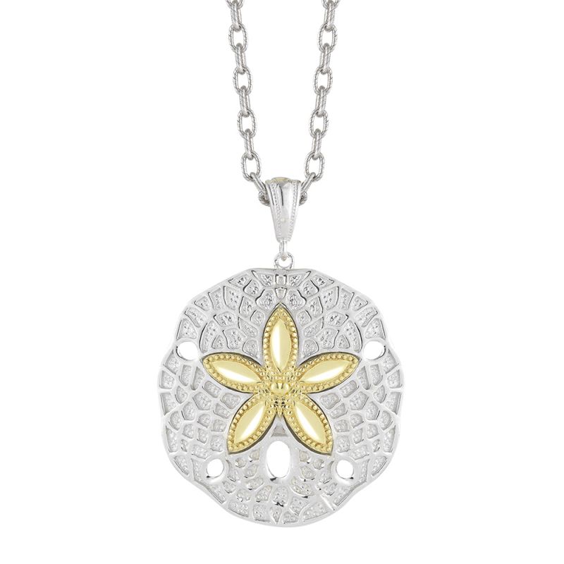 14K and Sterling Silver Sand Dollar Pendant