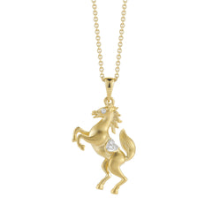 14K STANDING HORSE PENDANT WITH DIAMONDS ON 18 INCHES CABLE CHAIN