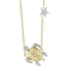 14K Turtle Necklace With Delicate Star On 18 Inches Cable Chain