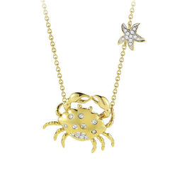 14K CRAB NECKLACE 24 DIAMONDS 0.13CT ON 18 INCH CHAIN