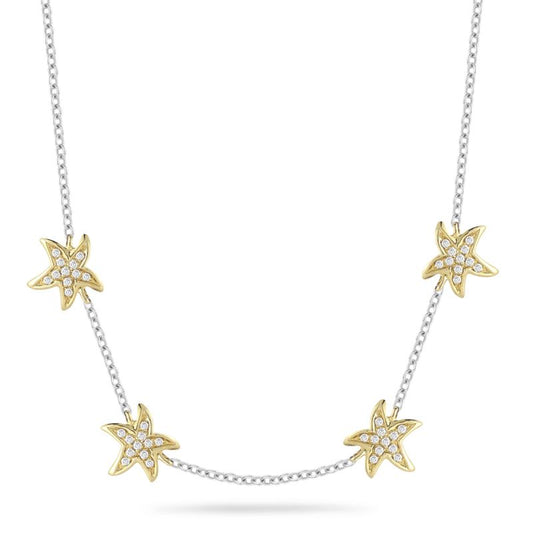 14K Delicate Diamond Starfish Quartet Necklace