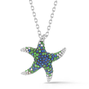 Blue Sapphire and Diamonds Starfish Necklace