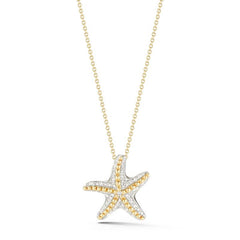 Two-toned 14K Starfish Pendant On 18 Inches Cable Chain