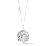 14K DOUBLE HORSE NECKLACE, 9 DIAMONDS 0.04CT, ON 18 INCH CHAIN