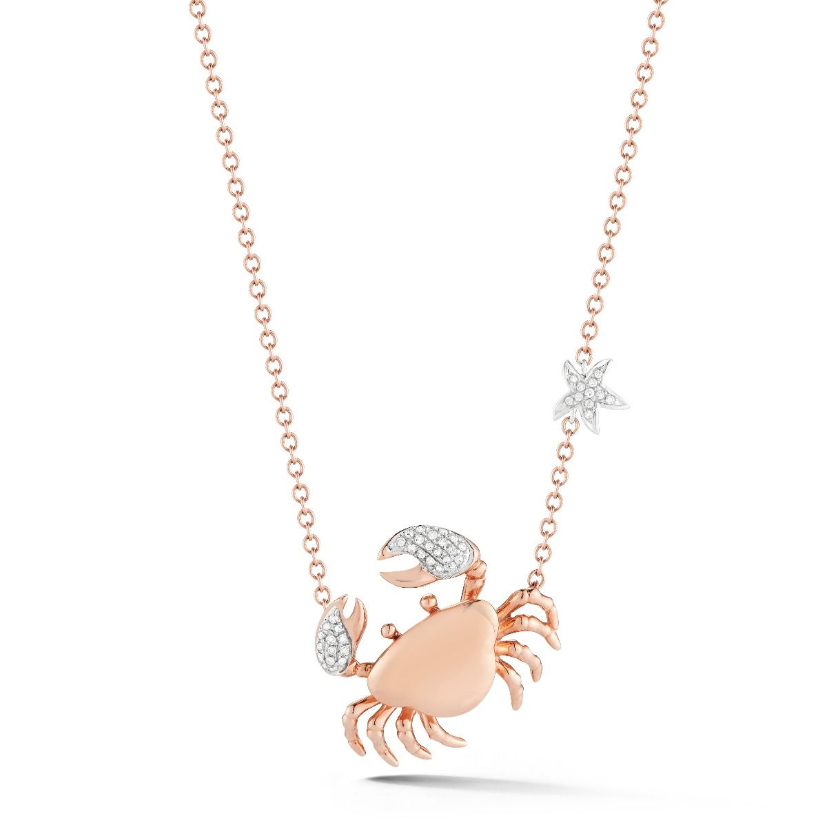 14K Rose Gold Crab Necklace With Small Star Detail On 18 Inches Cable Chain