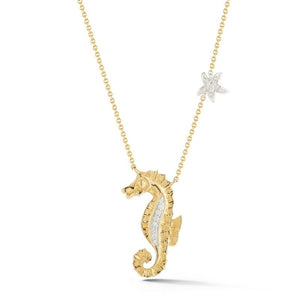14K Two-toned Seahorse Necklace 3/4" Long On 18 Inches Cable Chain