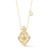 14KW ANCHOR & LIFE SAVER NECKLACE 46 DIAMONDS 0.15CT ON 18 INCH CHAIN